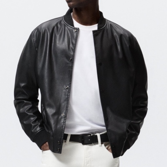 ZARA FAUX LEATHER BOMBER JACKET Long sleeve jacket with a ribbed collar. - Picture 5 of 10